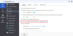 Enabling autorun.sh in the QNAP control panel